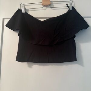 Dynamite Black Sleeveless Ruffled Crop Blouse